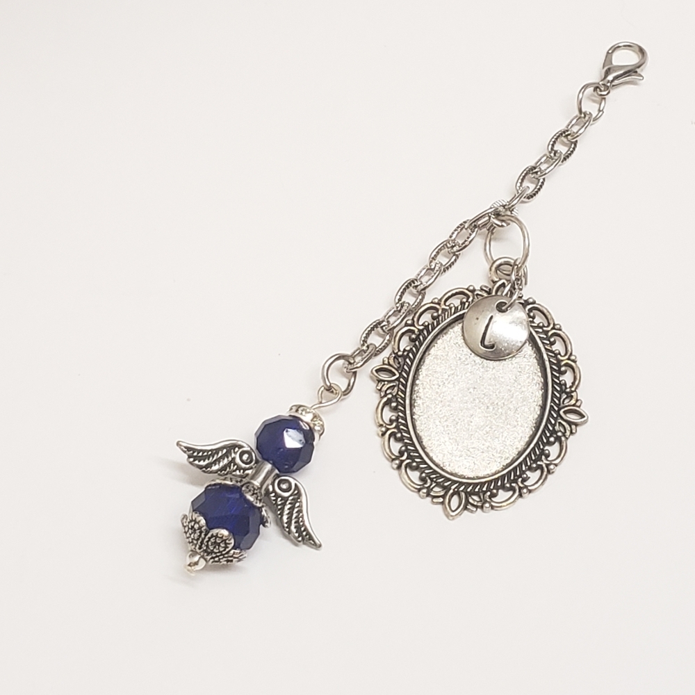 Hand Crafted Guardian Angel & Photo Frame Initial Letter Memorial Charm Keepsake